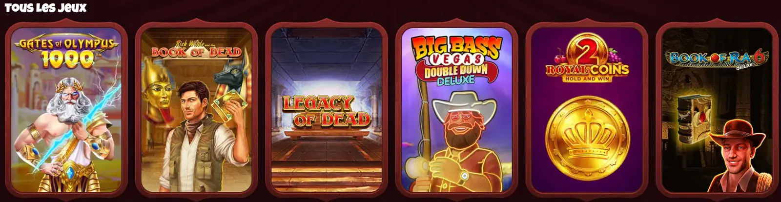 Catalogue de machines à sous Magius Casino avec Gates of Olympus 1000, Book of Dead, Legacy of Dead et Big Bass Vegas Double Down Deluxe